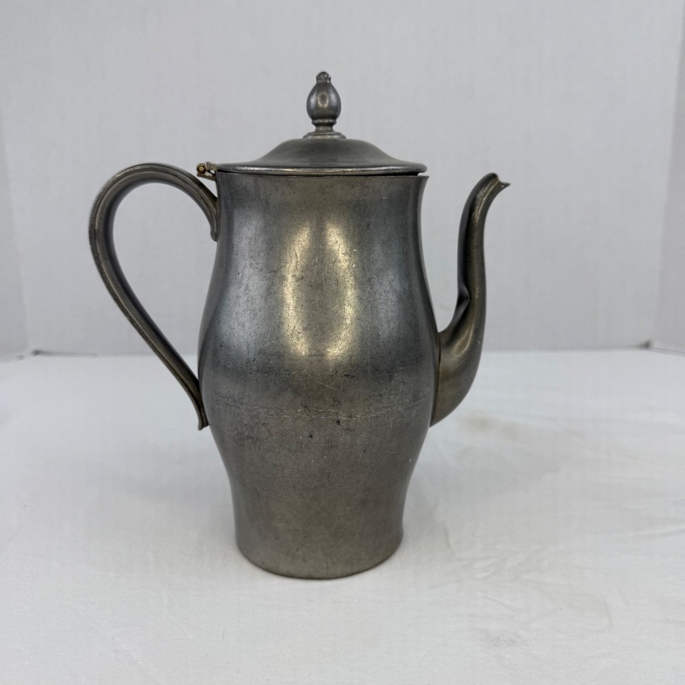 Vintage Pewter Coffee Pot Teapot‎ Hinged Lid Finial Farmhouse Decor 8.5 Inch